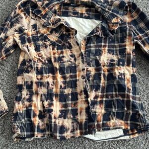 Buckle Plaid Flannel Shirt - Black and Orange